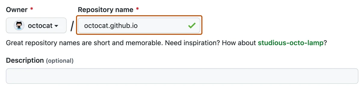The new repository form on GitHub with the repository name field highlighted